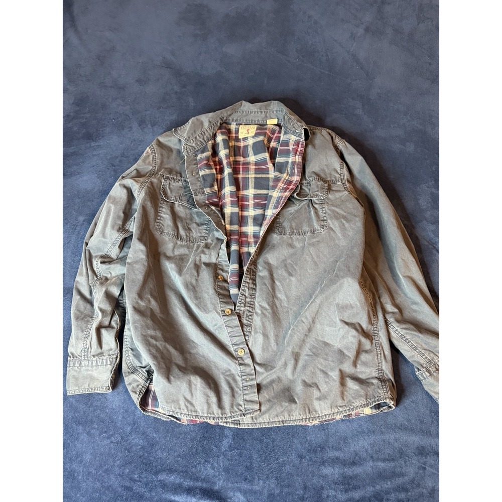 RedHead Flannel Lined Shirt Jacket Mens Large Blue Faded Workwear Shacket